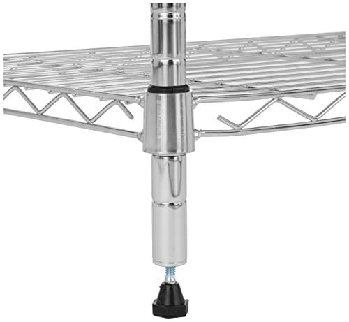 Adjustable metal shelf support leg with leveling foot.