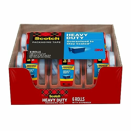 Scotch heavy duty packaging tape with dispenser, 6 rolls.